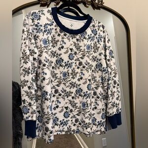 Tuckernuck white and navy floral athletic sweatshirt medium